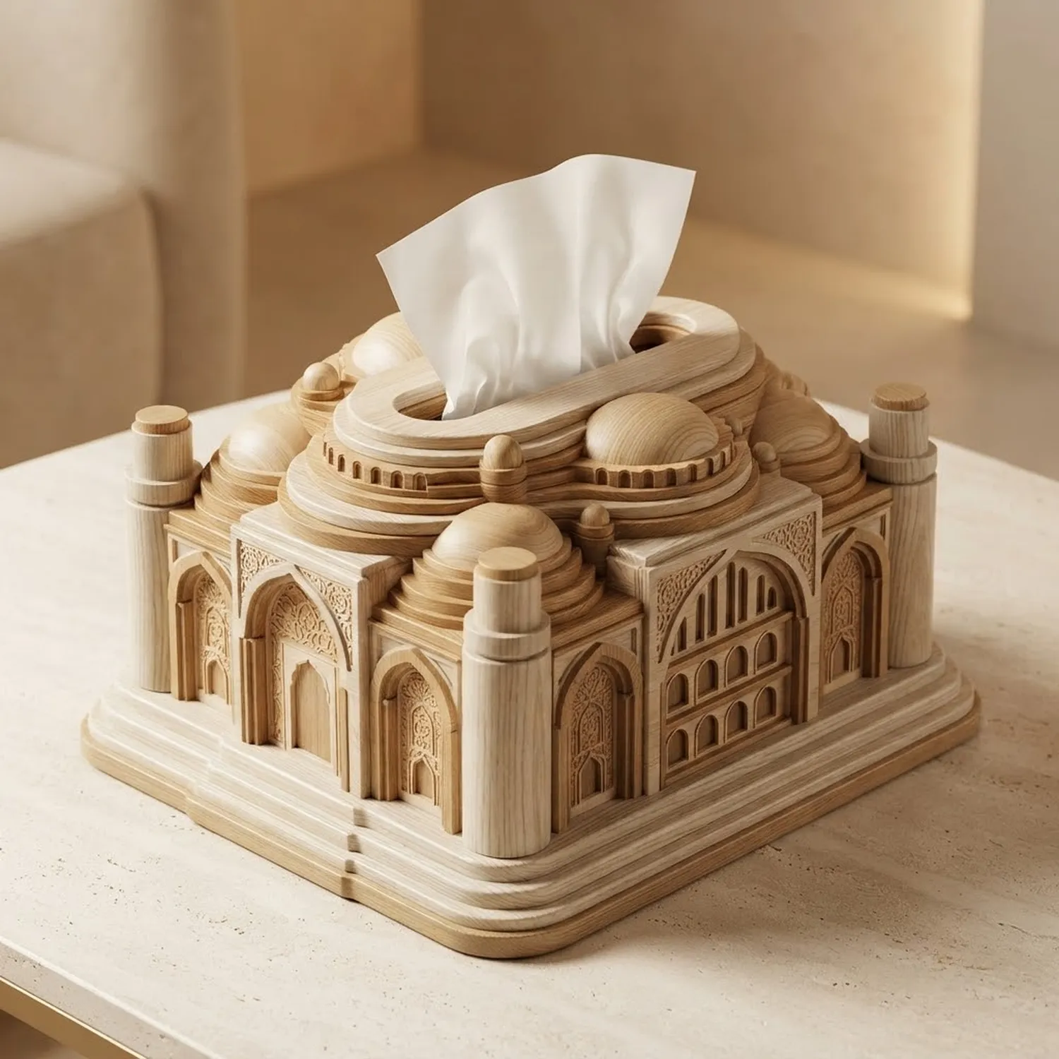 Wooden Istanbul Layered Dome Tissue Box Historic Ottoman Architectural Decor