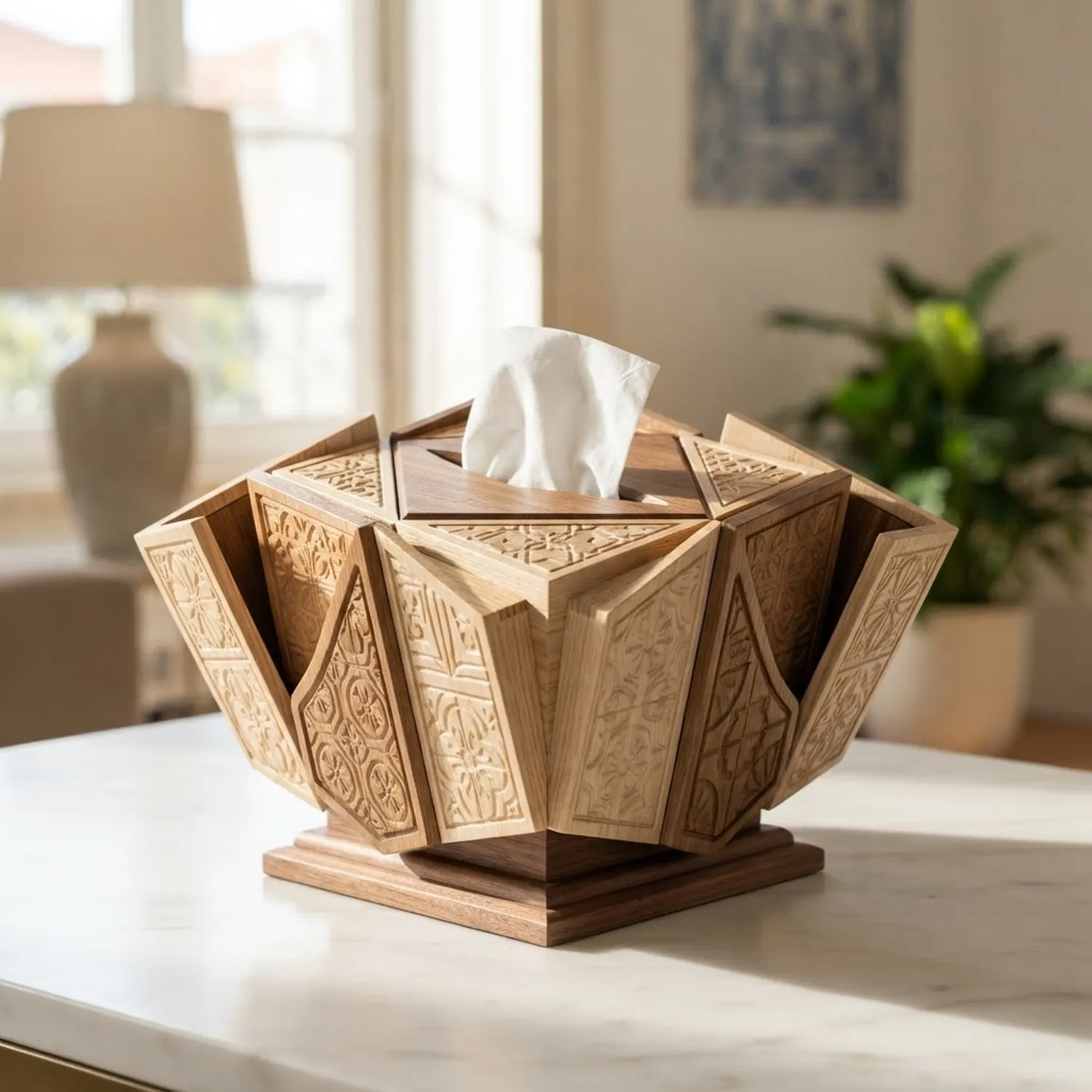 Wooden Lisbon Azulejo Fold Tissue Box Portuguese Geometric Tile Style Home Decor